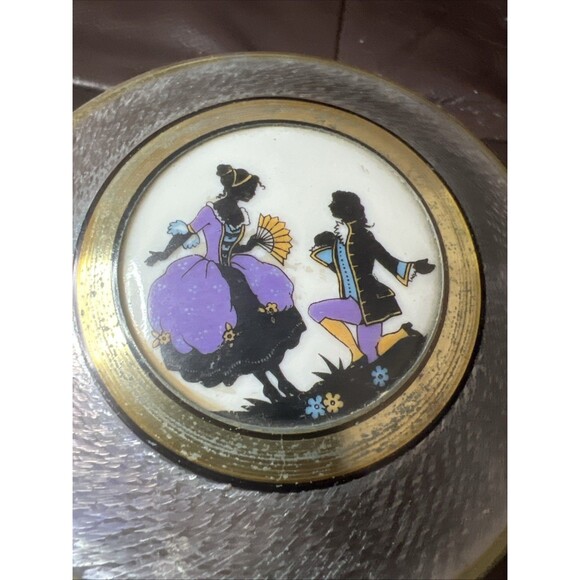 POWDER  PUFF VANITY Boudoir ART DECO MUSIC BOX  SPRAGUE Shiloutte Couple  VTG - Picture 4 of 4